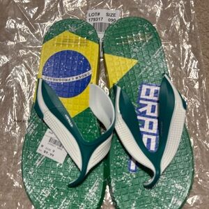Airwalk Flip Flops- Green and Yellow with Brazil Flag-